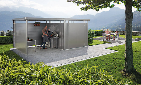 Paroi latérale pour auvent taille S et L Biohort en métal coloris gris foncé métallique pour abris de jardin série HighLine H3