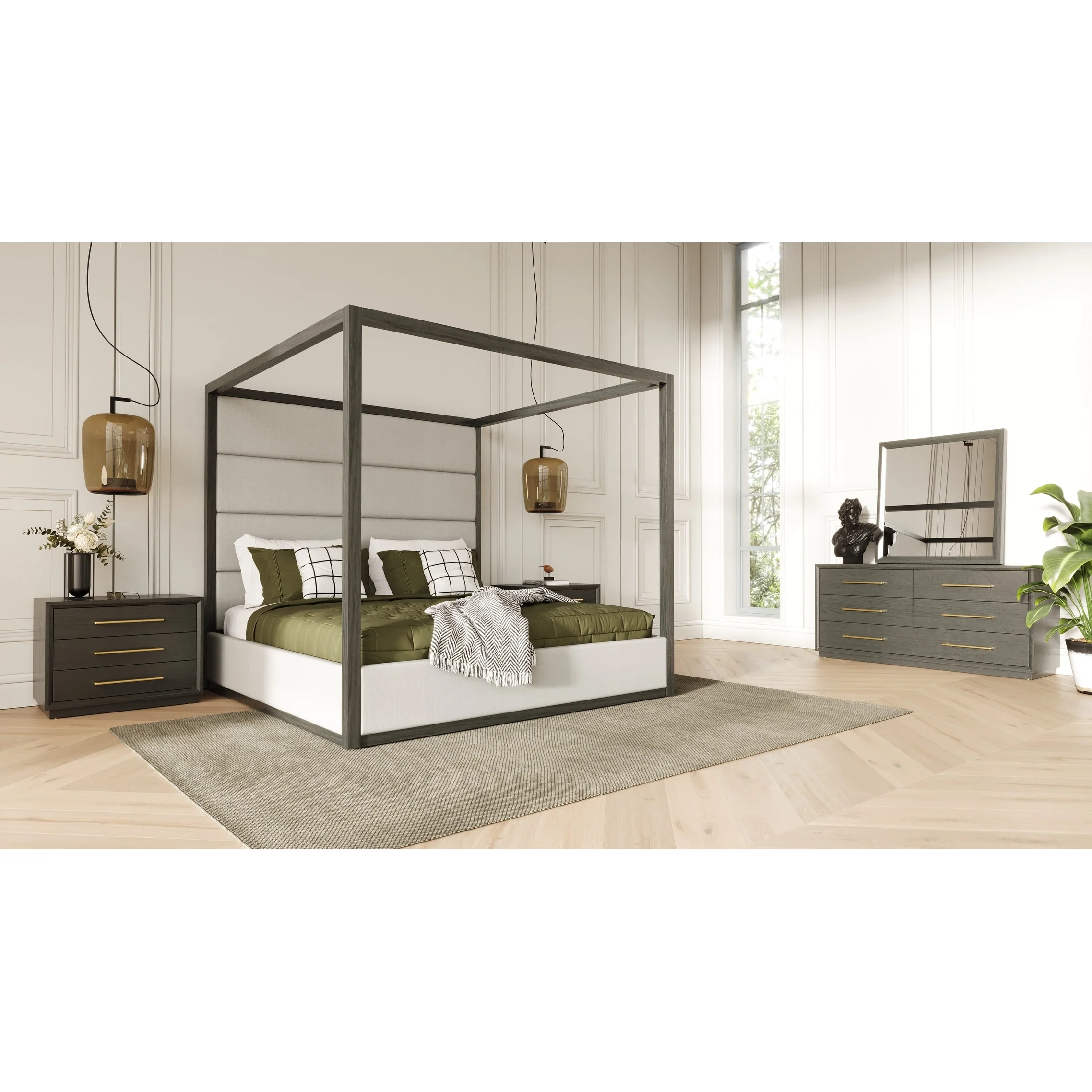 Modrest Manhattan Contemporary Canopy Grey Bed
