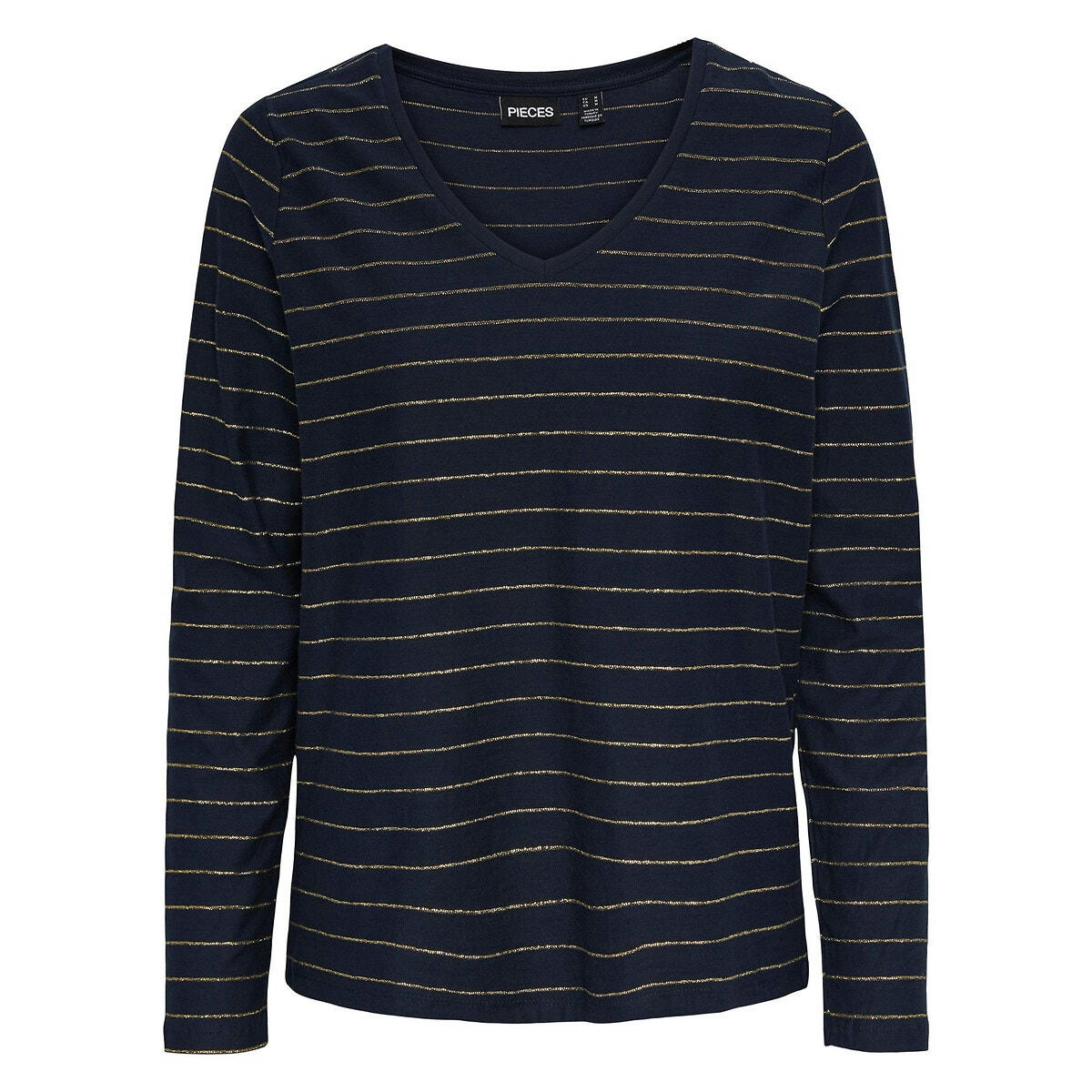 T-shirt col V manches longues rayé