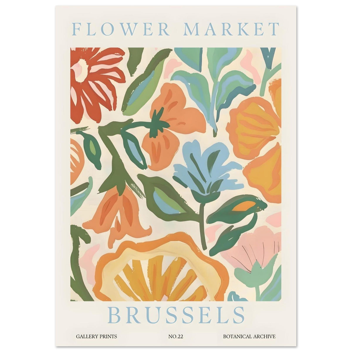 Artfulprints Poster Flower market - Brussels  - A4 21x29.7 cm - Meerkleurig