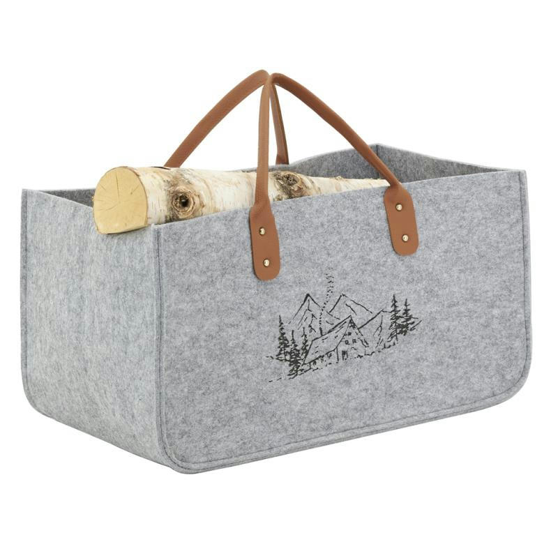 - Sac à bûches en feutrine 50 x 25 cm gris montagne