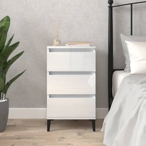 NNEVL Bedside Cabinet High Gloss White 40x35x70 cm Engineered Wood