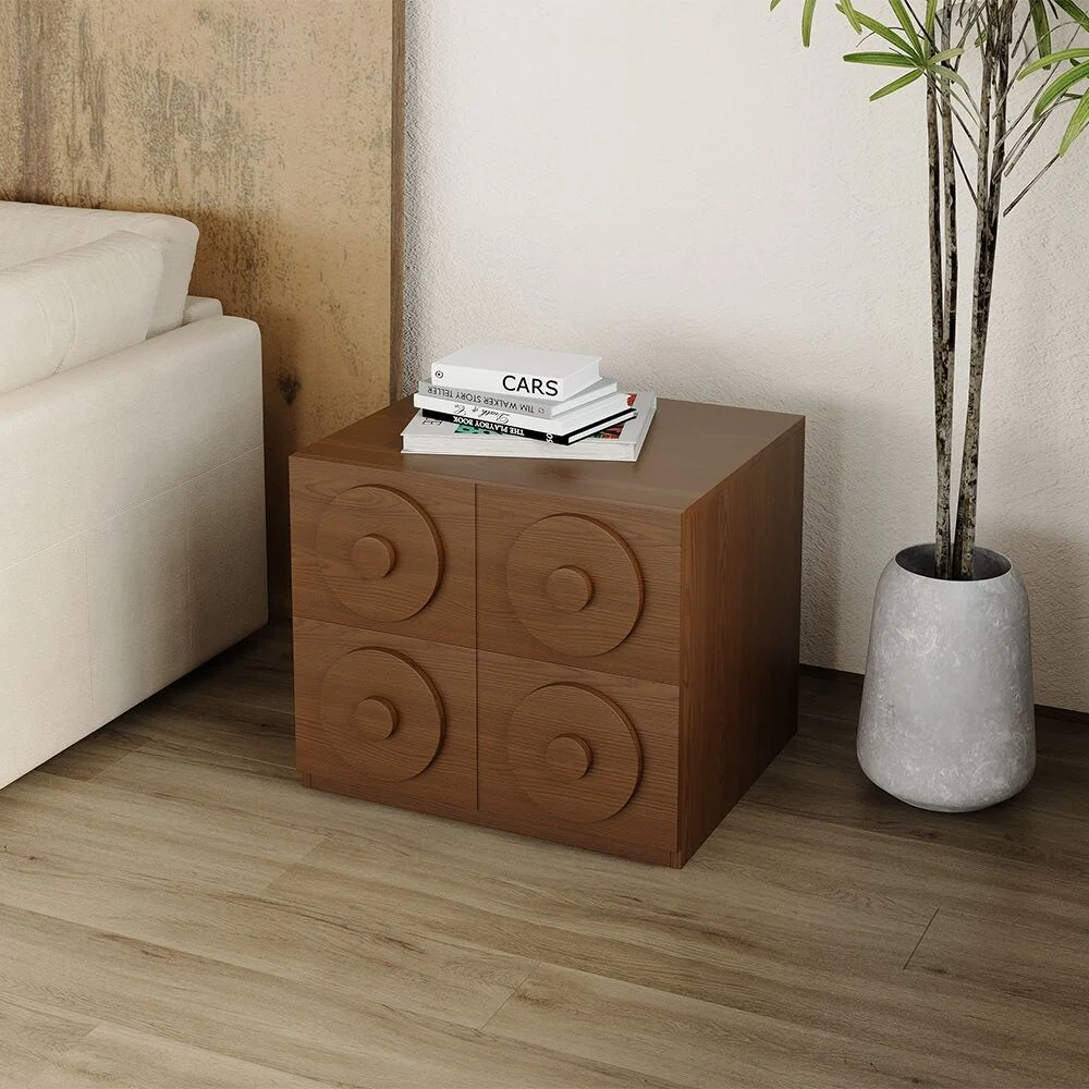 Modern 1-4 Pieces Modular Walnut Color Cabinets,TV Stands with Brown Solid Wood Veneer, Drawers & Caninets