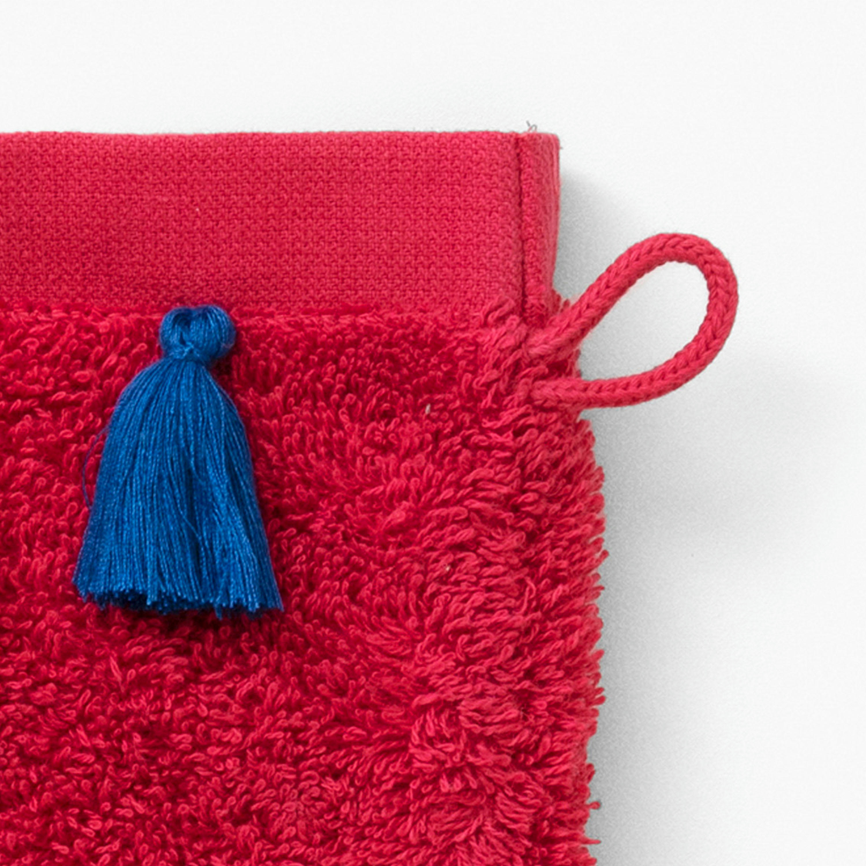 BALATA - Gant de toilette bouclette de coton bouclette brodé rouge 15 x 21 cm