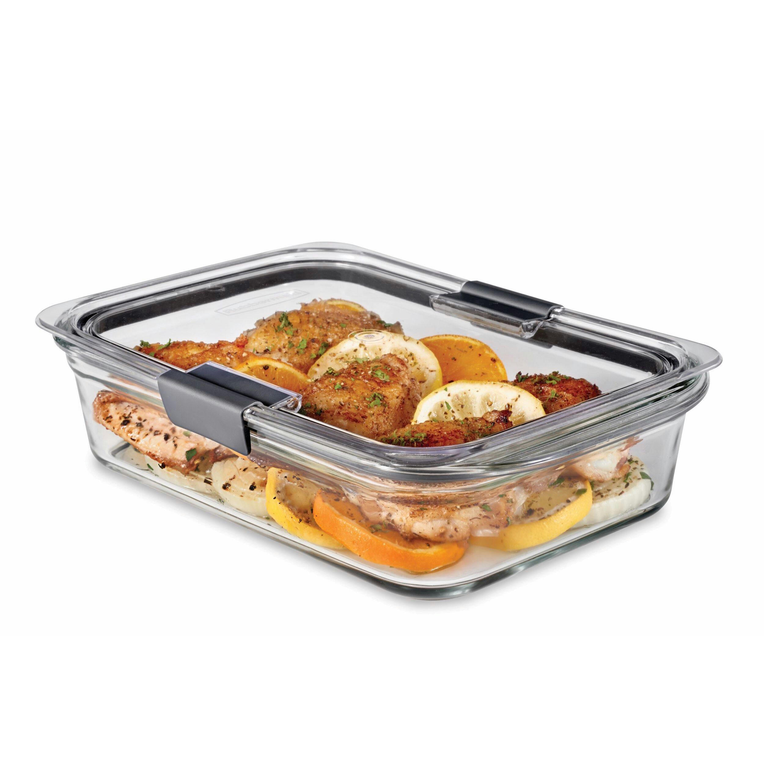 Rubbermaid Brilliance™ Rectangular Glass Leak-Proof Food Storage Container with Airtight Seal, 1.9-L