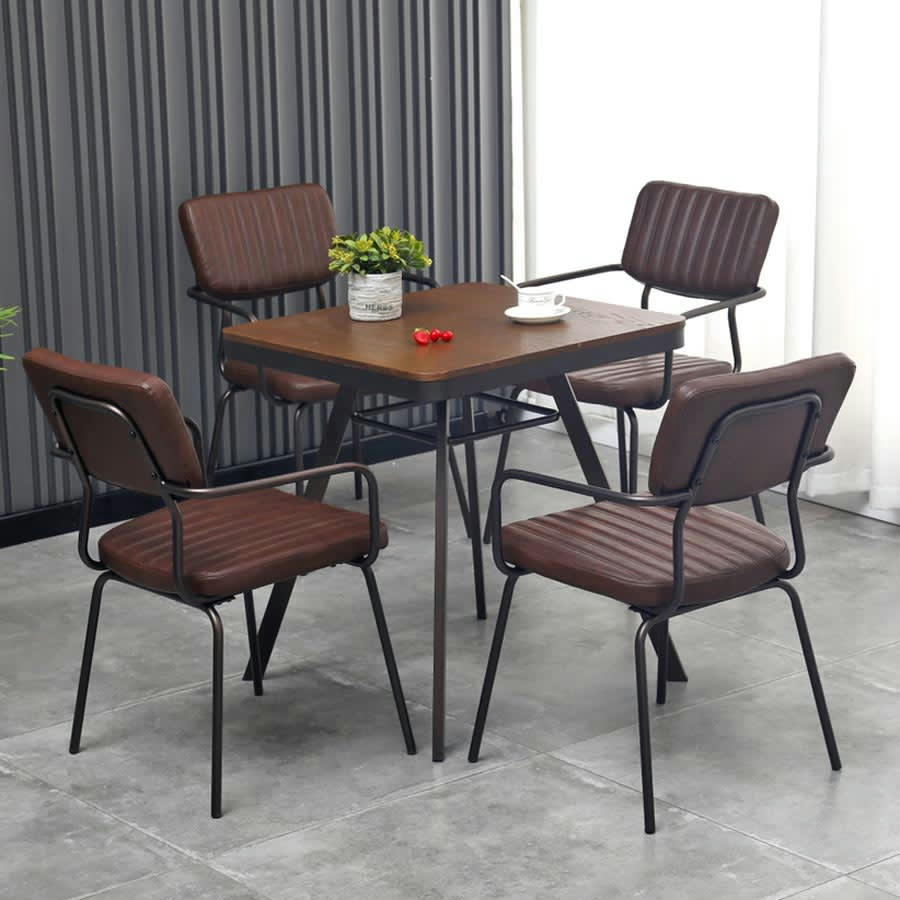 INDUSTRIAL - Table d'intérieur industrielle 70x70x76 cm en métal et MDF frêne