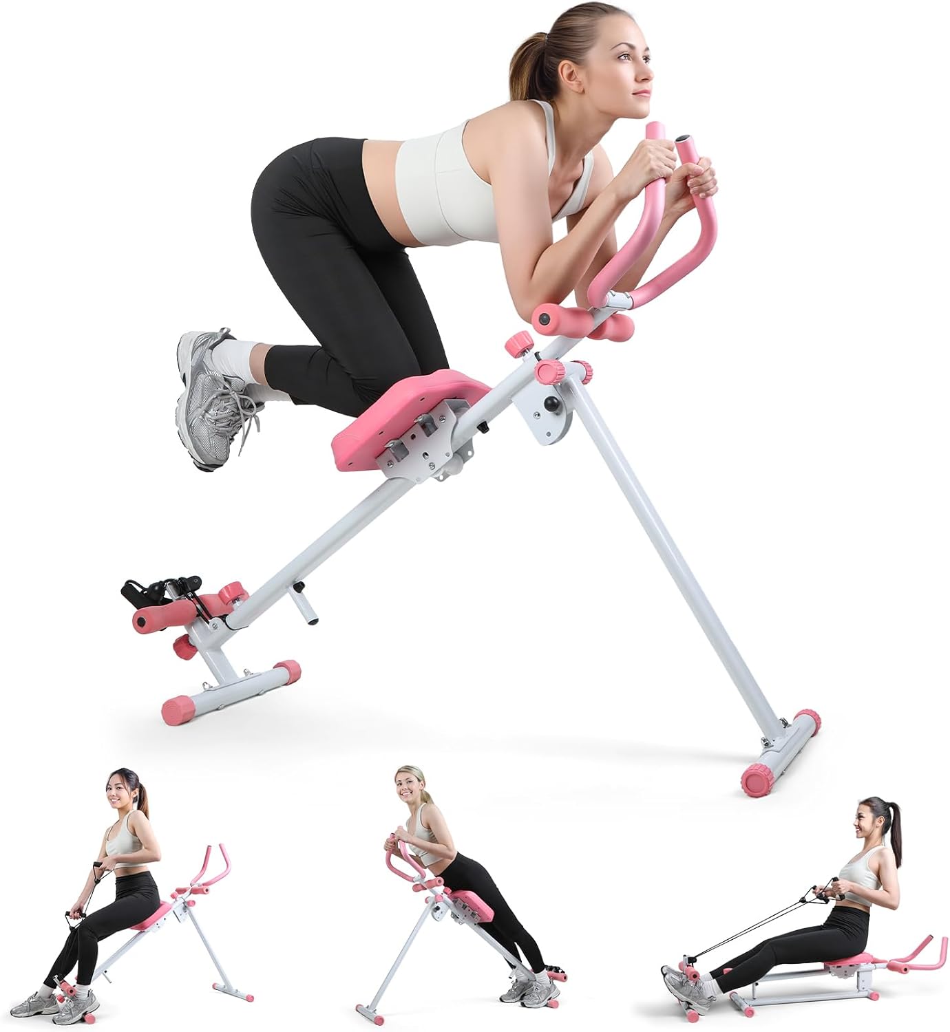 Ab Machine, Adjustable Ab Workout Equipment at Home Gym, Foldable Ab Trainer Machine for Core Strength Training with LCD Display