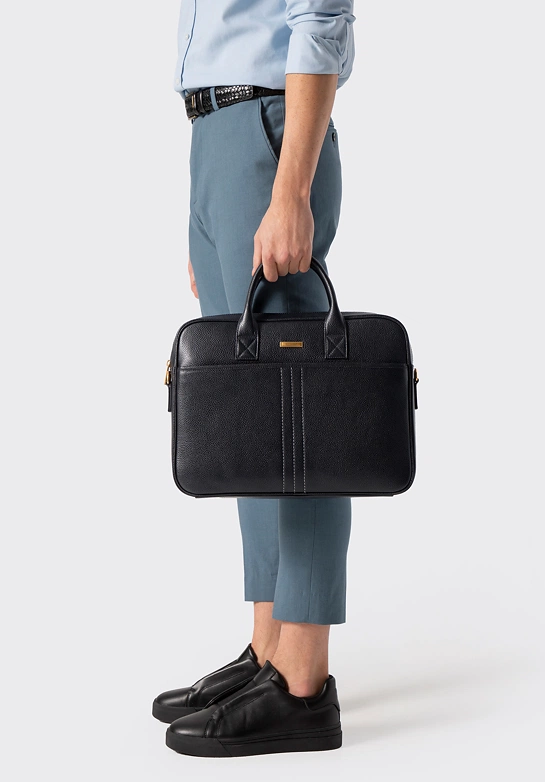 Męska torba na laptopa 15,6” ze skóry naturalnej groszkowej czarno - złota