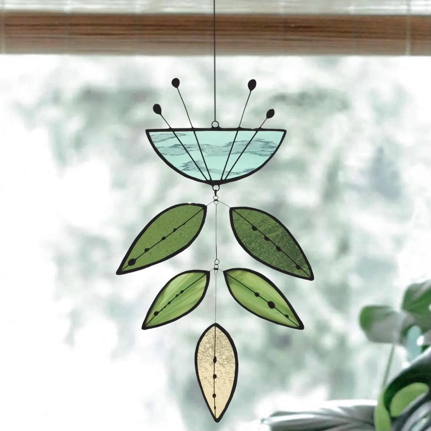 Stained Glass Blue Flower, Handmade Suncatcher, Glass Mobile