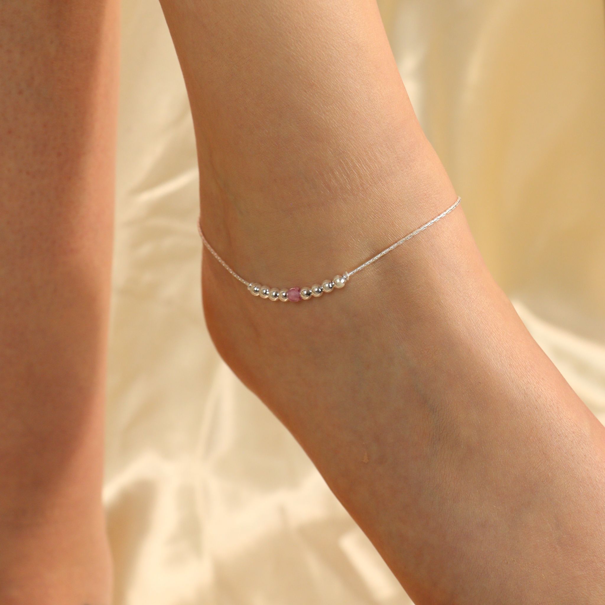 The Colourful Aura Sterling Silver 925 Colourful Beaded Payal Anklet with Jingle Bells