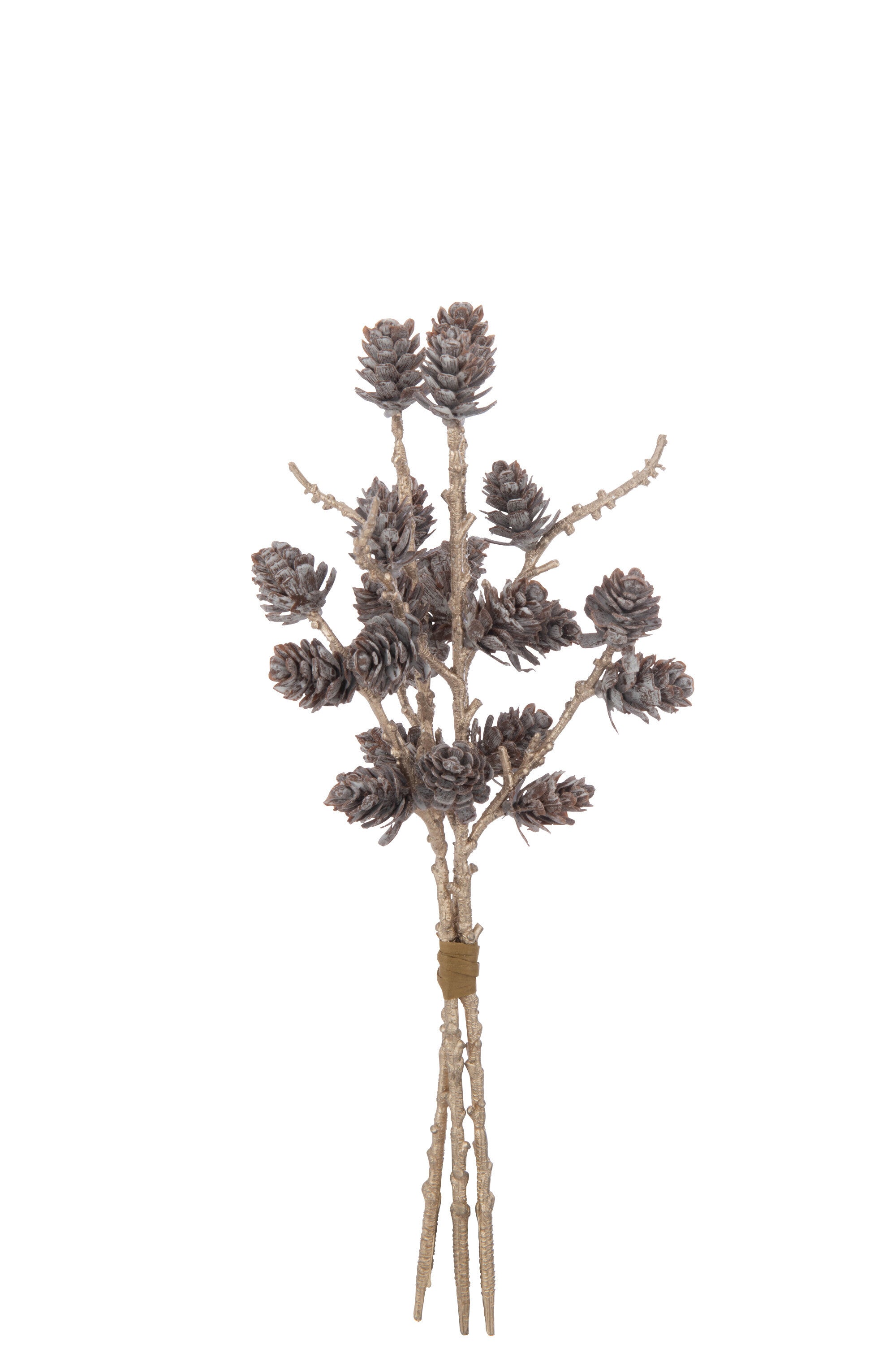 J-Line decoratie Bundel Dennenappels - kunststof - bruin goud