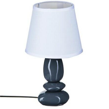 LAMPA Luis CERAMICZNA granatowo-biała BAWEŁNIANY KLOSZ