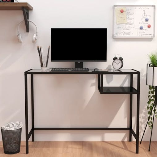 NNEVL Computer Desk Black 100x36x74 cm Glass