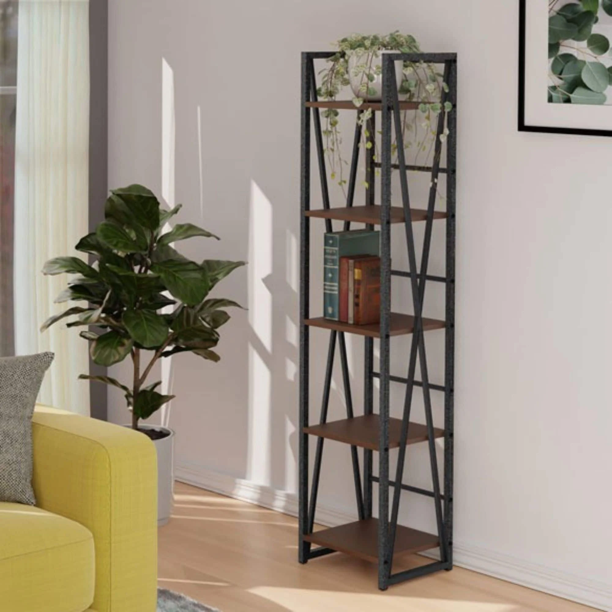 5 Tier Tall Storage Shelf - 61.5 - Graphite and Walnut