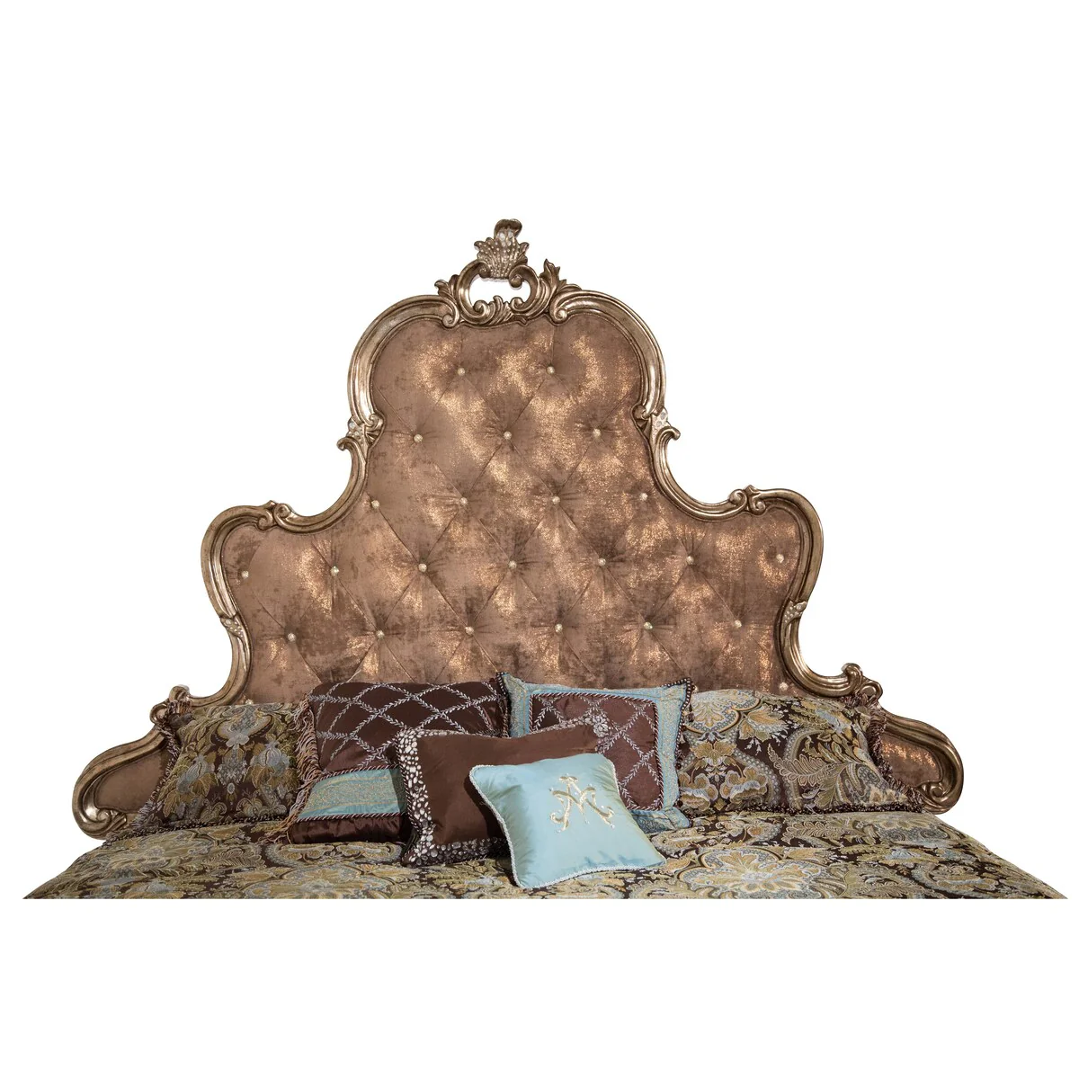 AICO Platine de Royale Antique Platinum Panel Bed with Brown Fabric