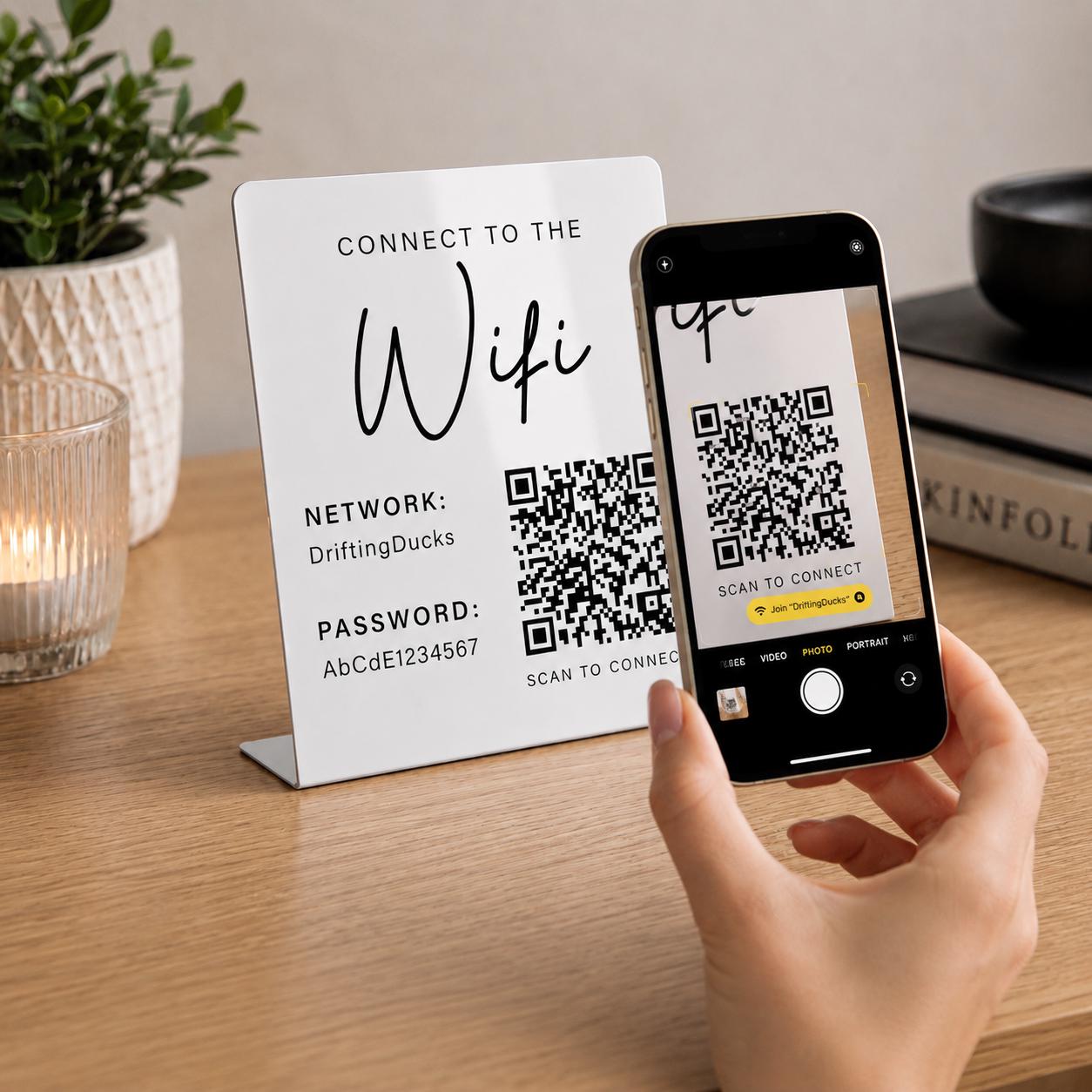 Personalised Wifi Password Sign | Custom Modern QR Code Wifi Display Stand | Internet Guest Password for Cafe Pub Restaurant Hotel B&B