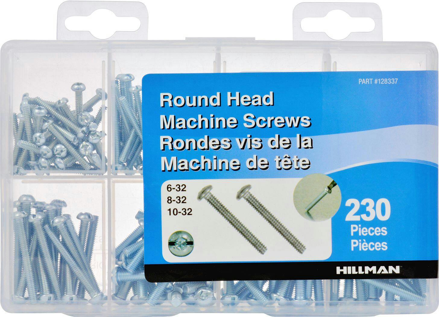 Hillman Round Head Machine Screws Kit, For Metal Applications, Zinc-Plated, 230-pk