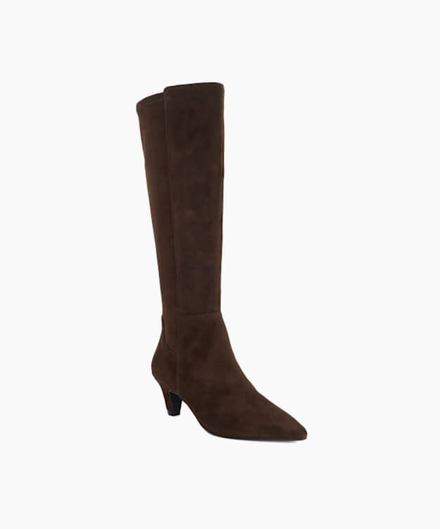 Sera Brown - Low Suede Knee-High Boots