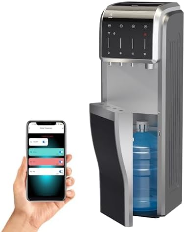 EXCELPURE 5-in-1 Bottom Loading Water Dispenser with Ice Maker, 3 Temperatures Settings - Hot, Cold and Room Water Cooler for 5 Gallon Bottle, Child Safety Lock, 35lbs/24H, WiFi, Stainless Steel