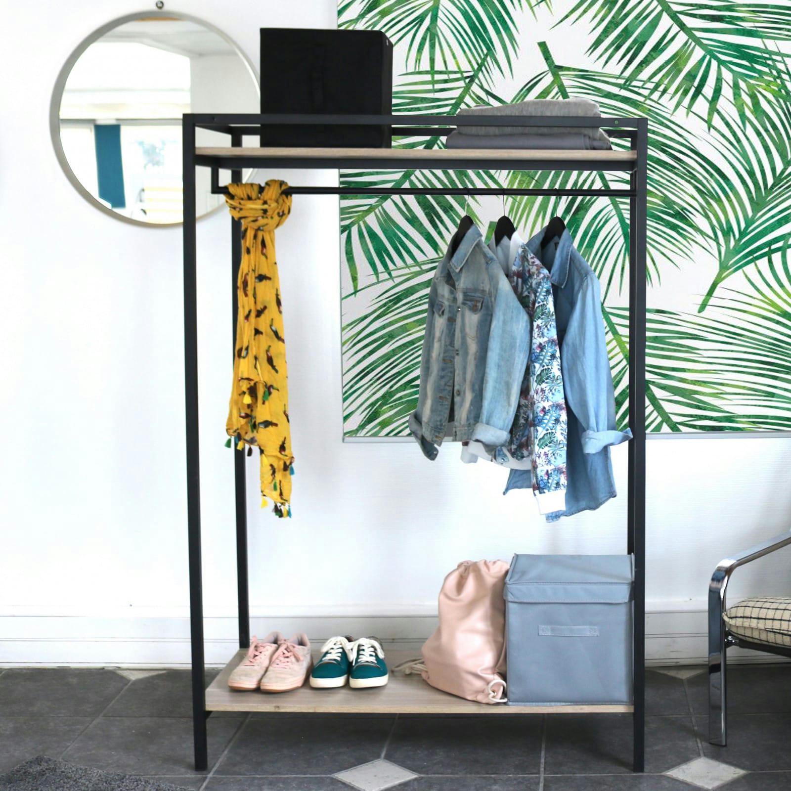 CINA - Portant vêtements bois et métal L110 x H160 cm