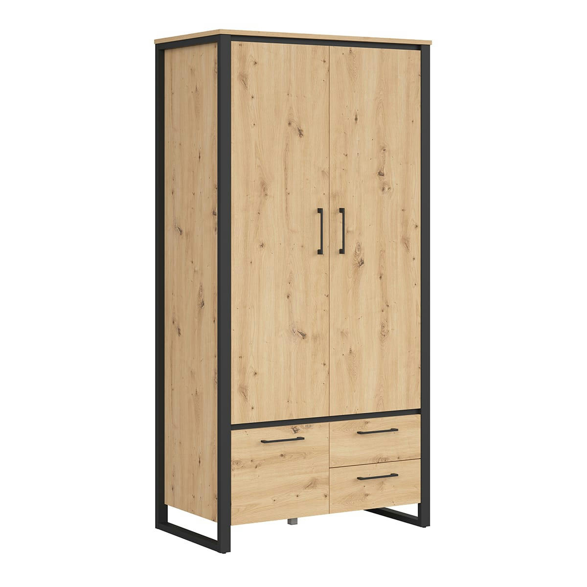 - Armoire 2 portes 2 tiroirs naturel et noir