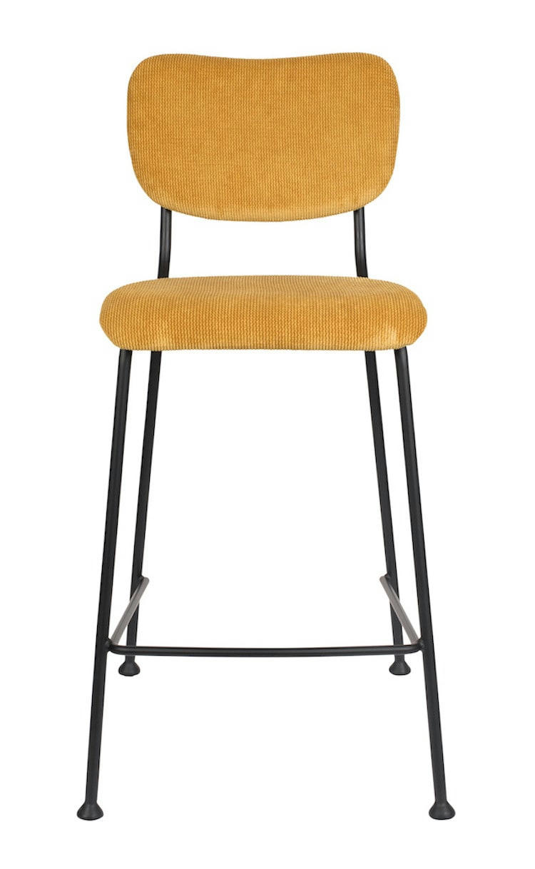BENSON - Tabouret de comptoir rétro en velours jaune