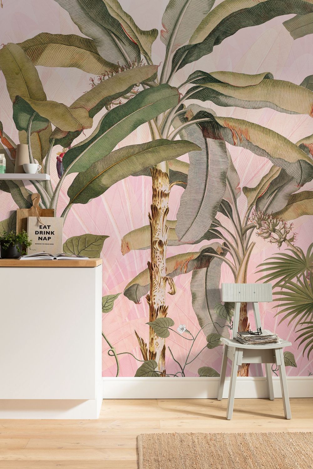 Sanders & Sanders fotobehang palmbladeren roze en groen - 350 x 270 cm - 611851