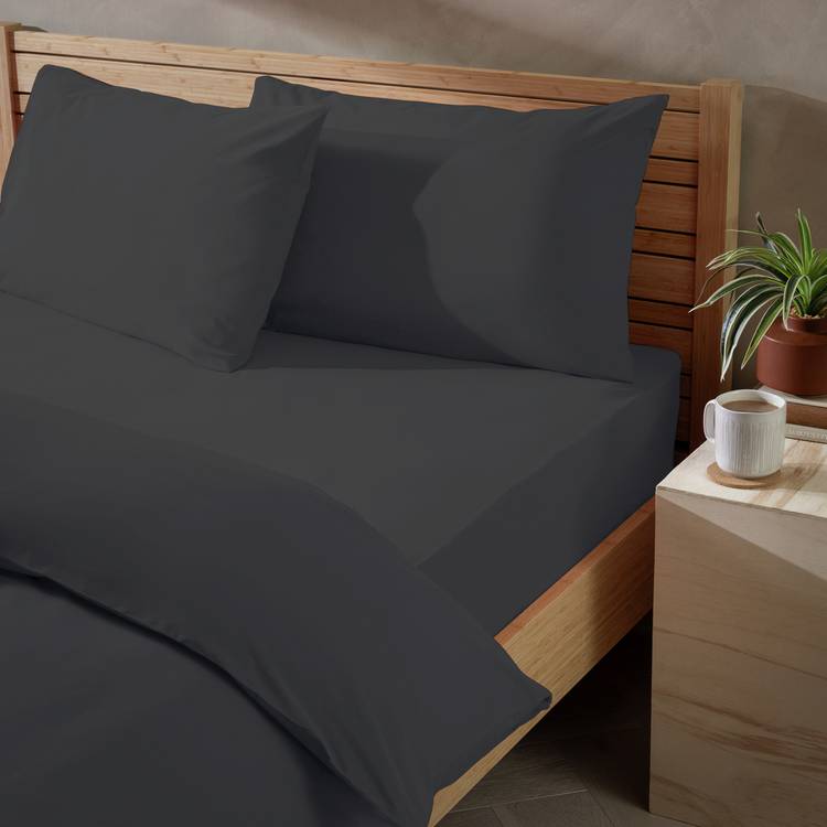 Habitat Washed Plain Charcoal Fitted Sheet - Double
