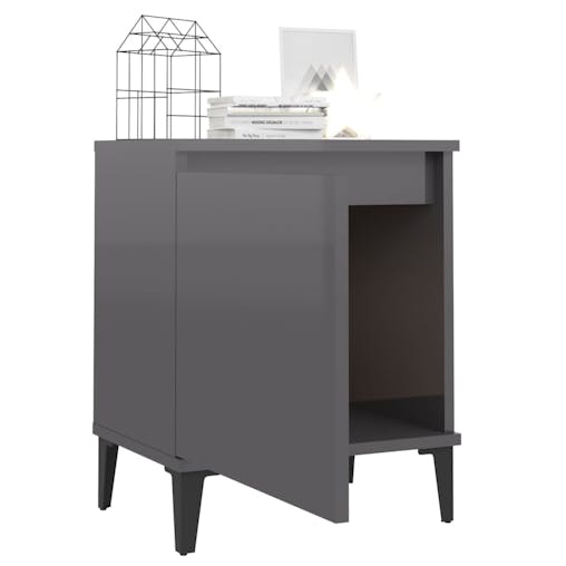 NNEVL Bed Cabinets with Metal Legs 2 pcs High Gloss Grey 40x30x50 cm