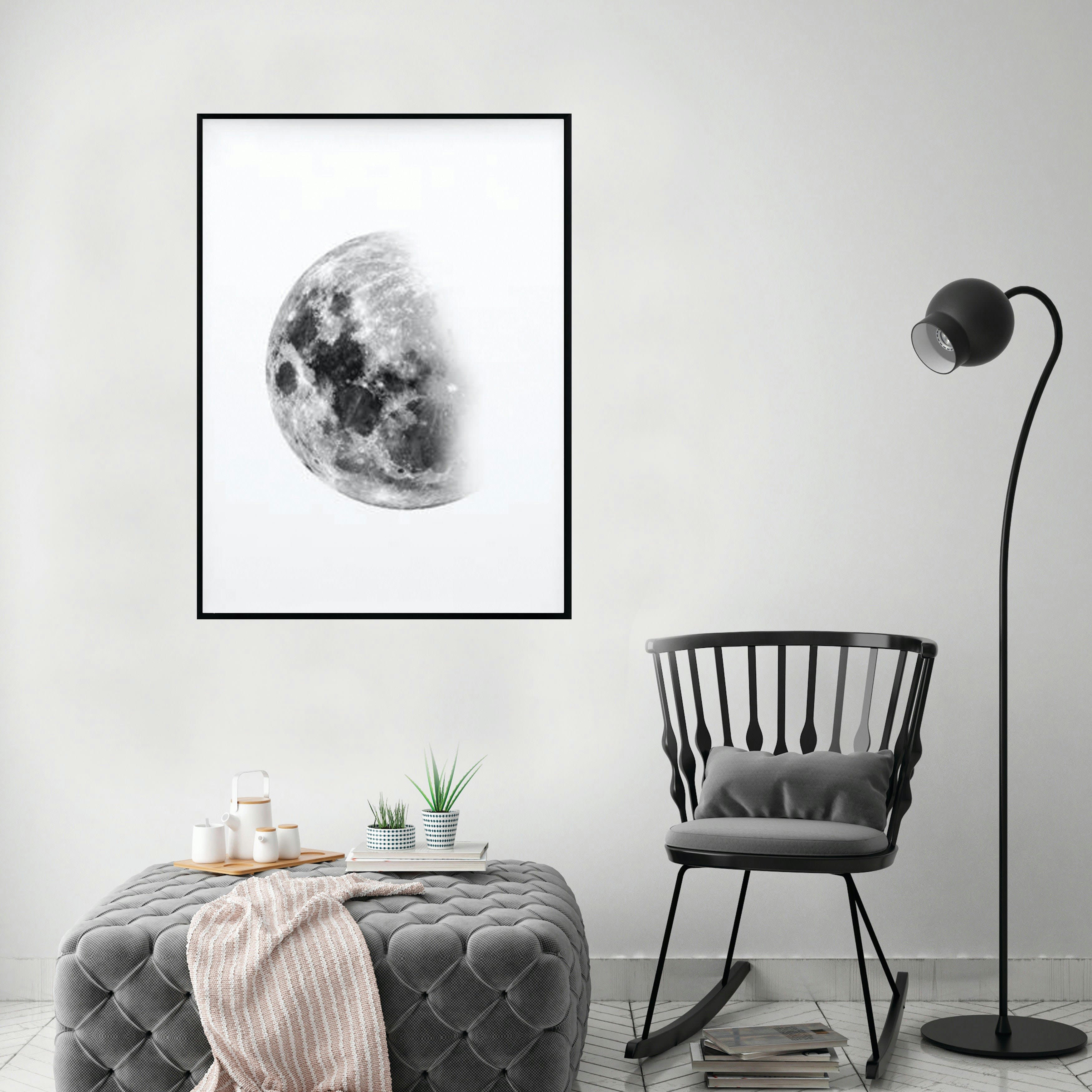 BW - Affiche avec cadre noir - Lune - 50x70