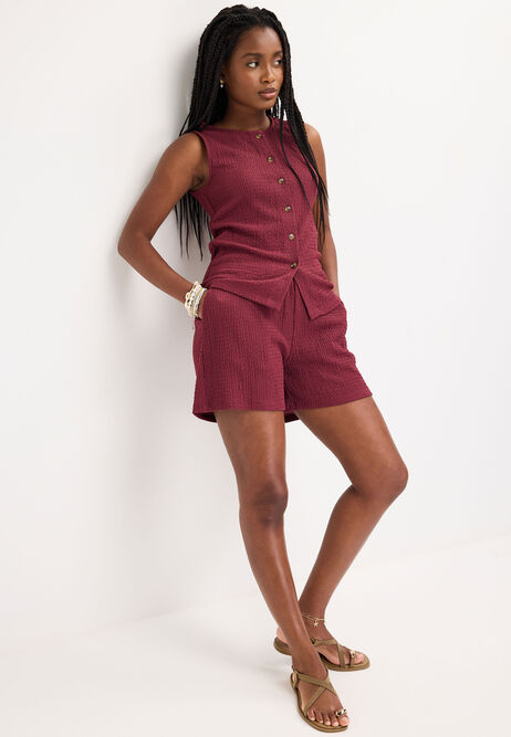 Womens Burgundy Textured Shorts