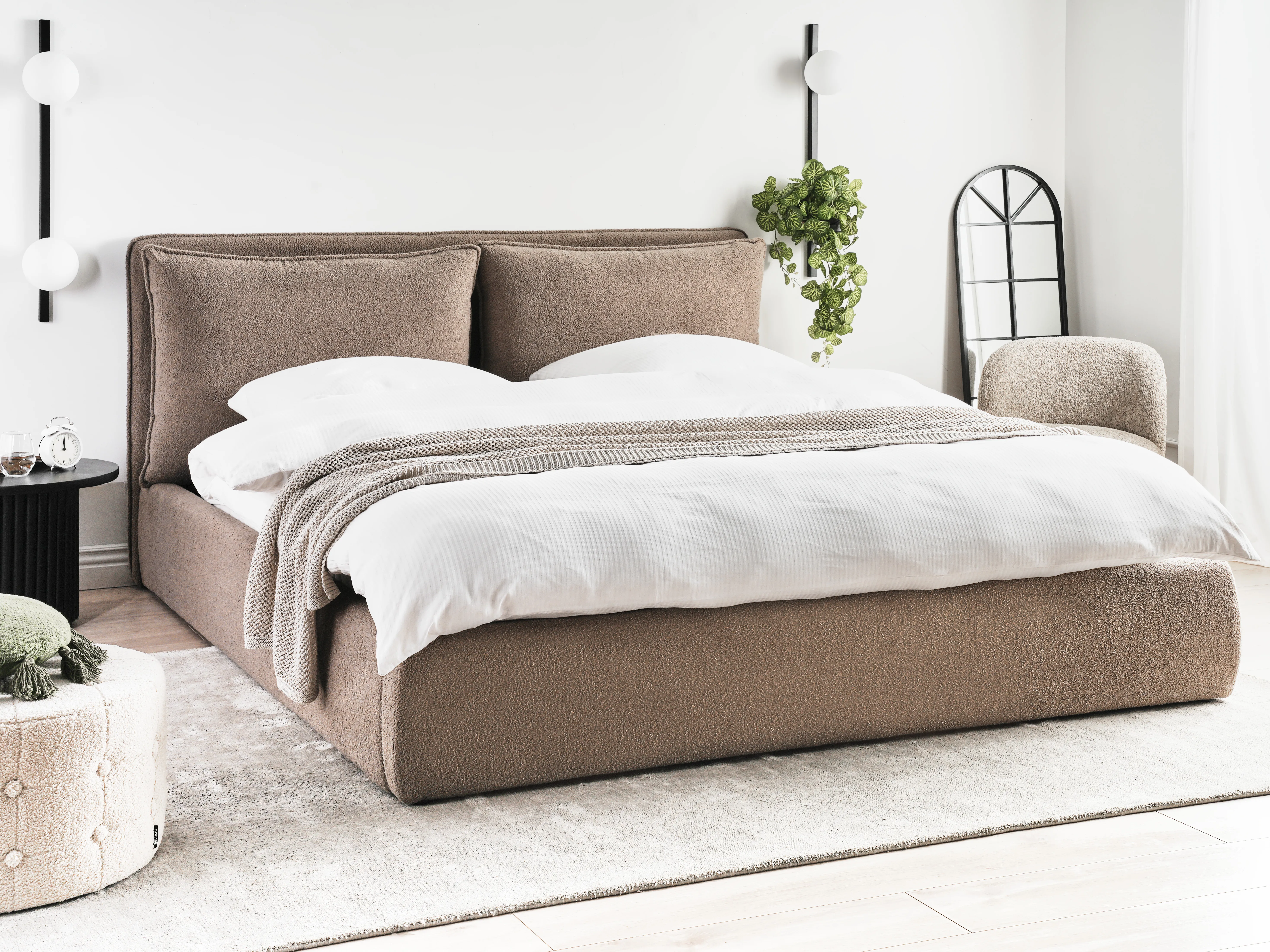 Ottoman Bed Boucle BAJONNA 180 x 200 cm (EU Super King) Brown