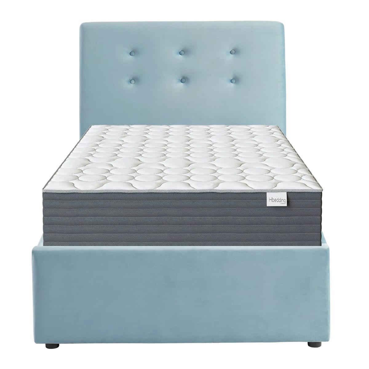 ENSEMBLE TINA - Pack lit coffre enfant 90x190 + matelas + tête de lit - velours bleu