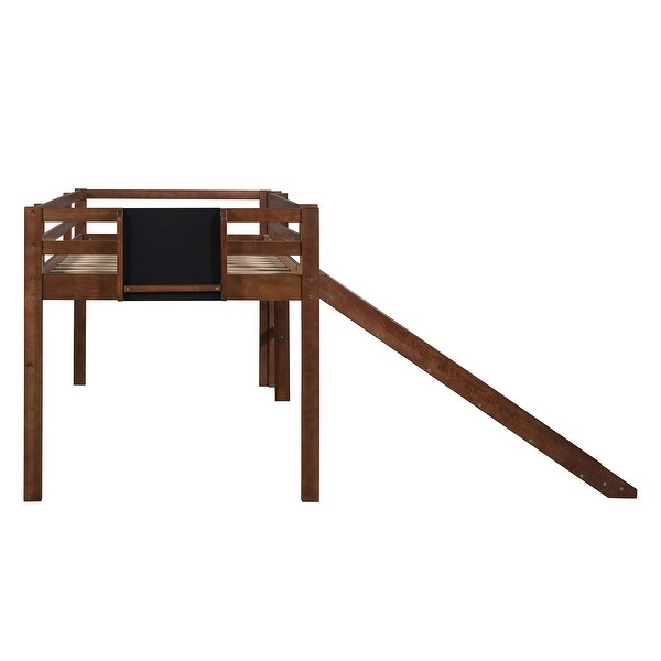 Toddler Low Loft Bed with Slide & Ladder, Pine Wood Bed Frame with Chalkboard for Kids Boys Girls, No Box Spring Needed