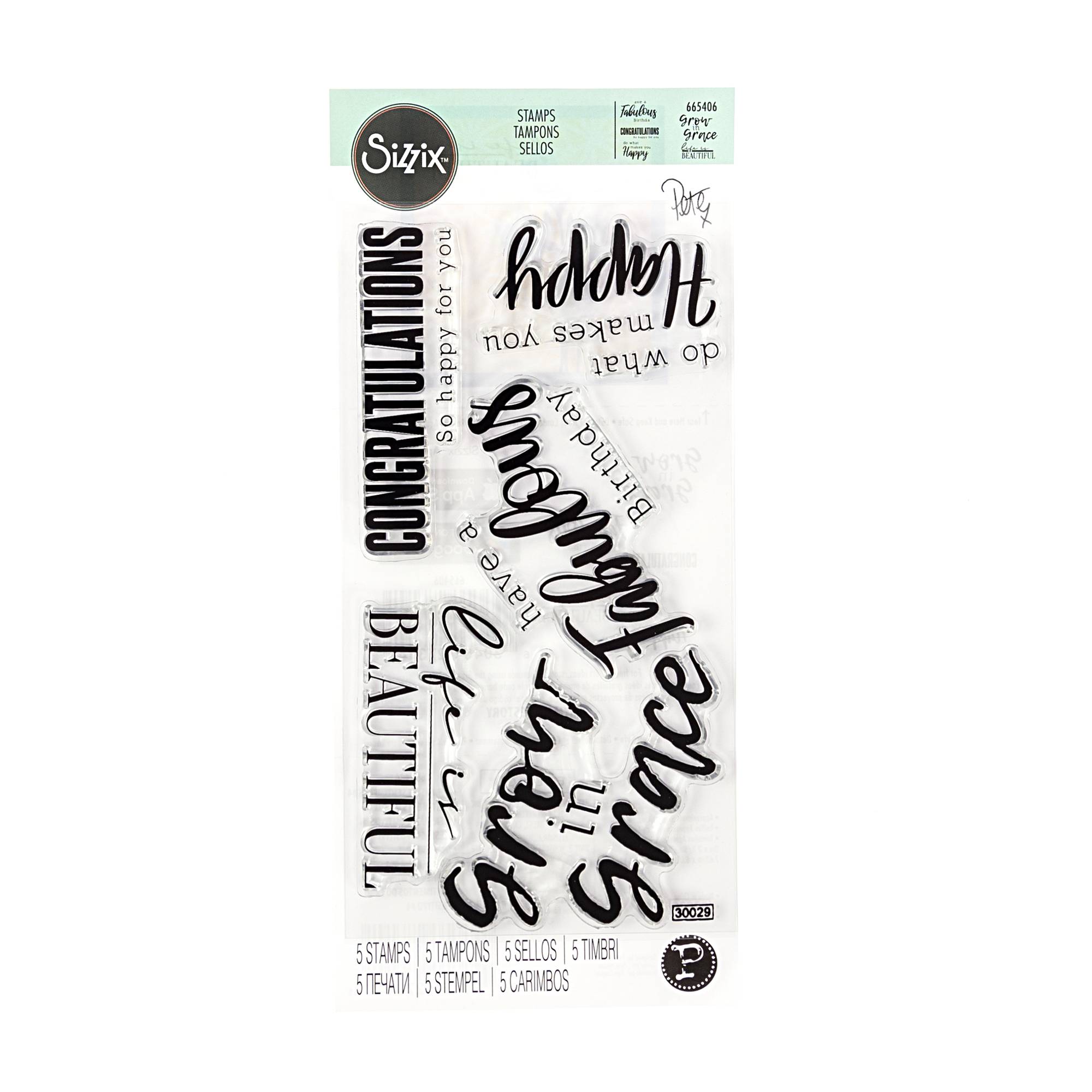 Sizzix Sunny Sentiments 4 Stamp Set 5 Pieces