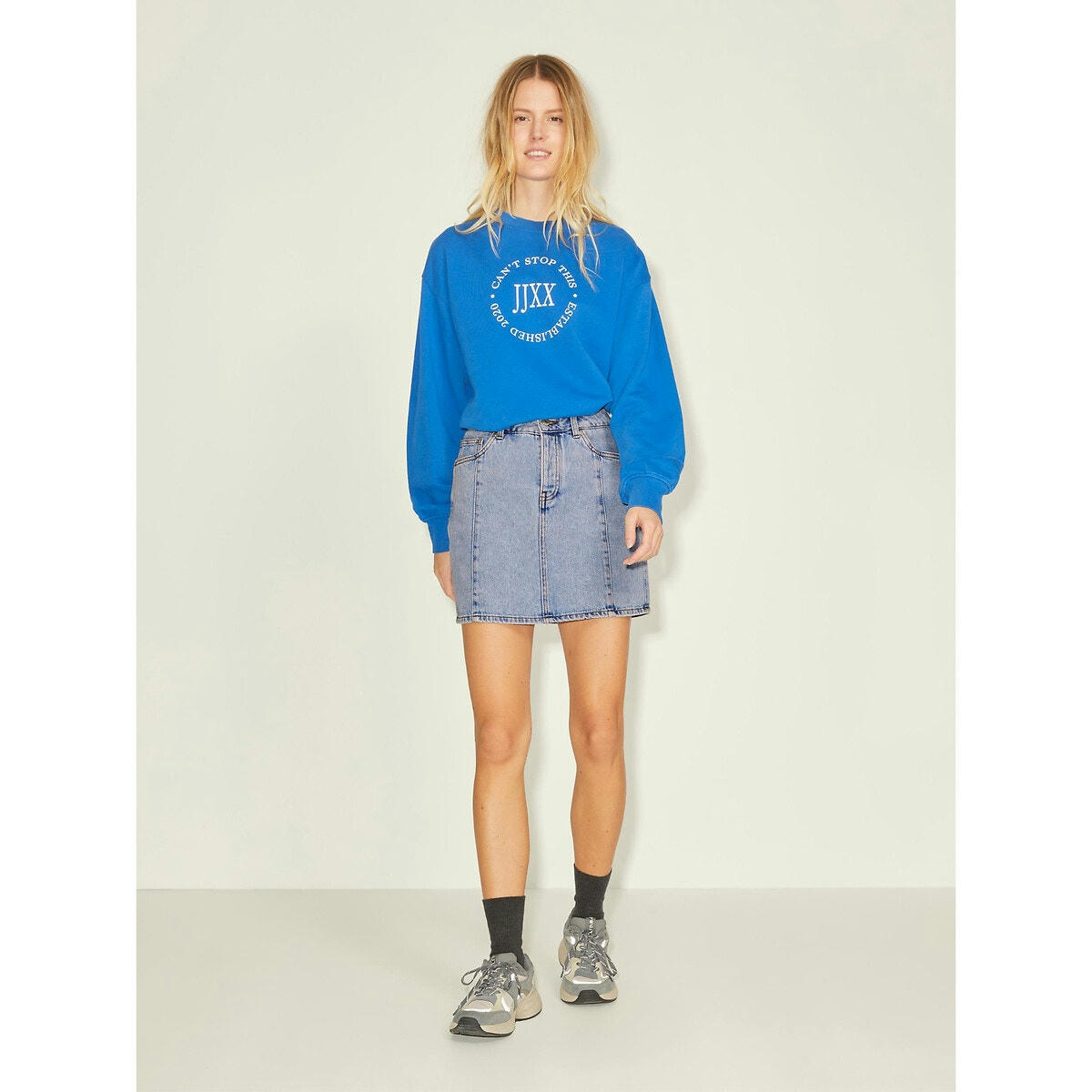 Jupe courte en jean, taille haute
