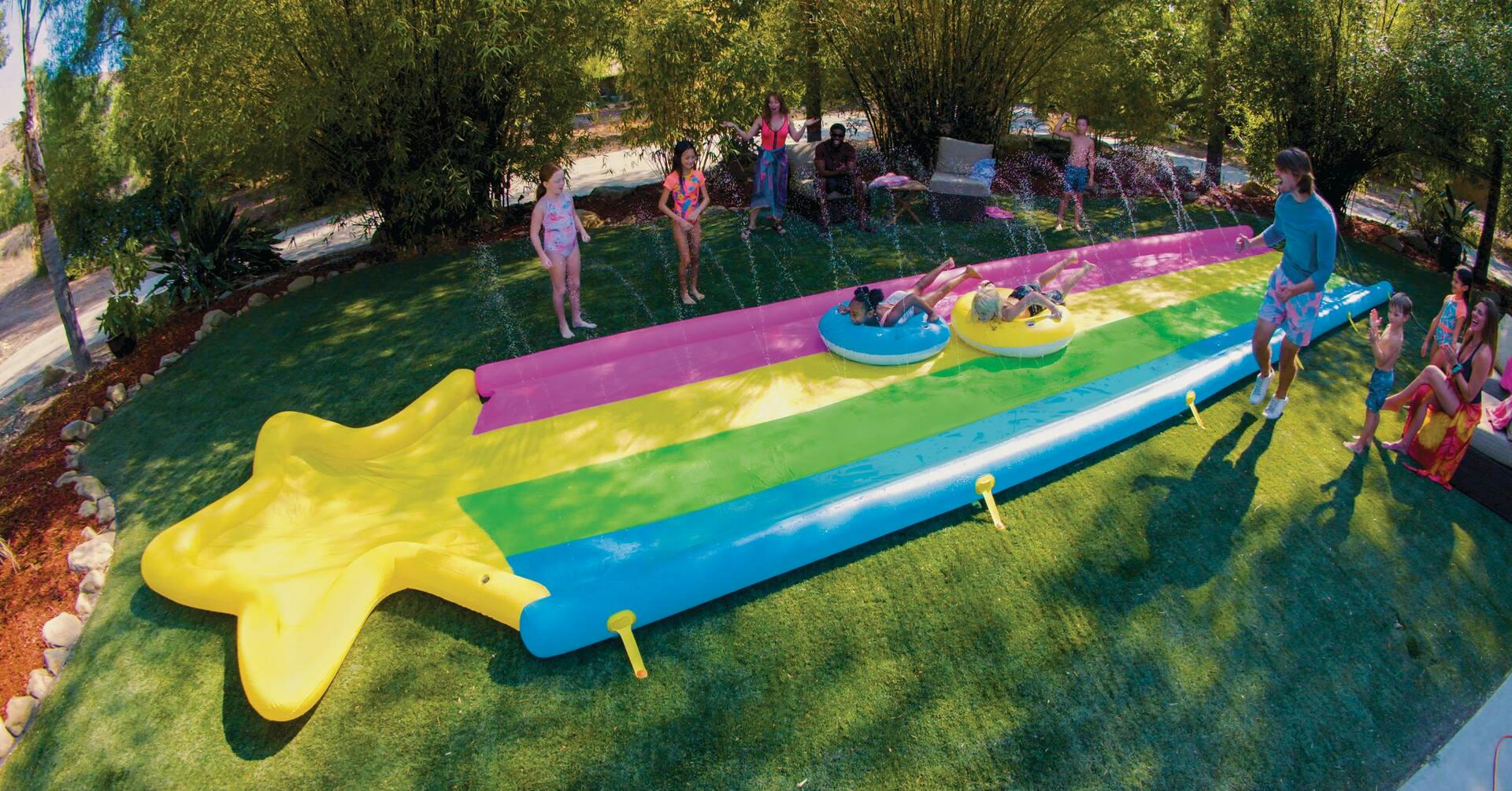 WOW Multi Rainbow Kids' Inflatable Lawn Water Slide with Star Splash Pool