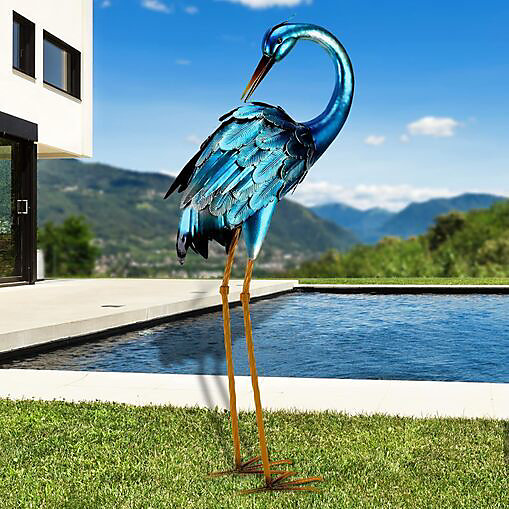 Chisheen Statuettes de Jardin en métal, Grue de Jardin en métal