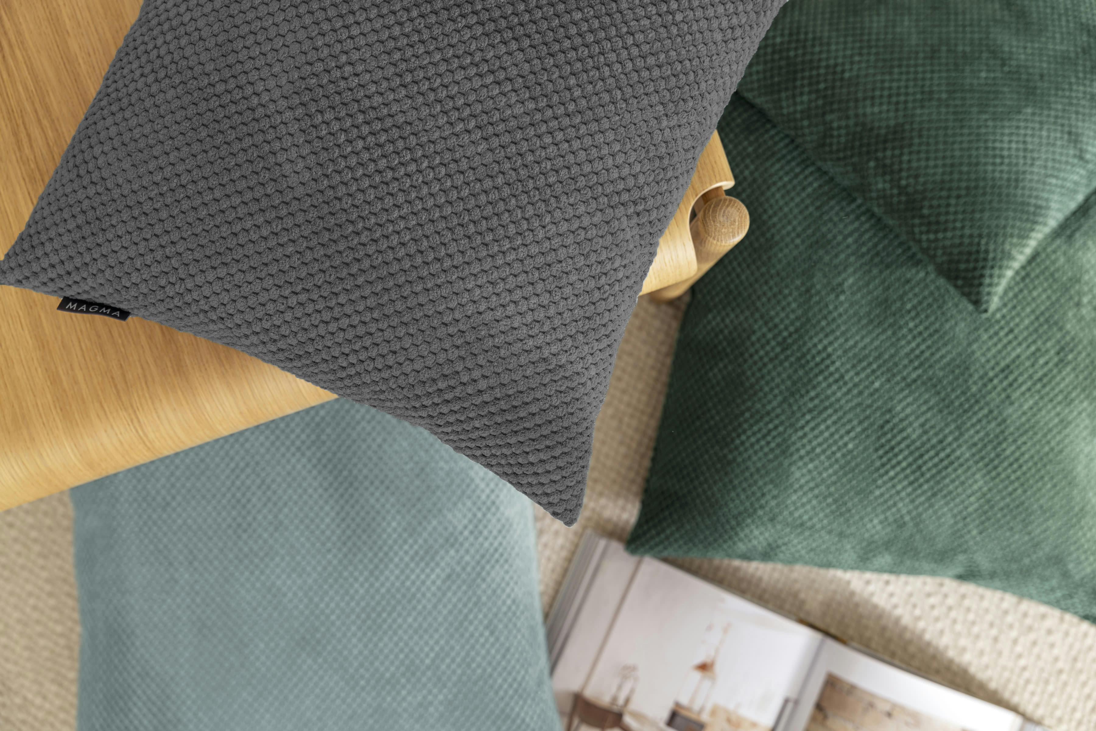 COMODO - Housses de coussin en velours avec relief gris-Lot de 2-40x40