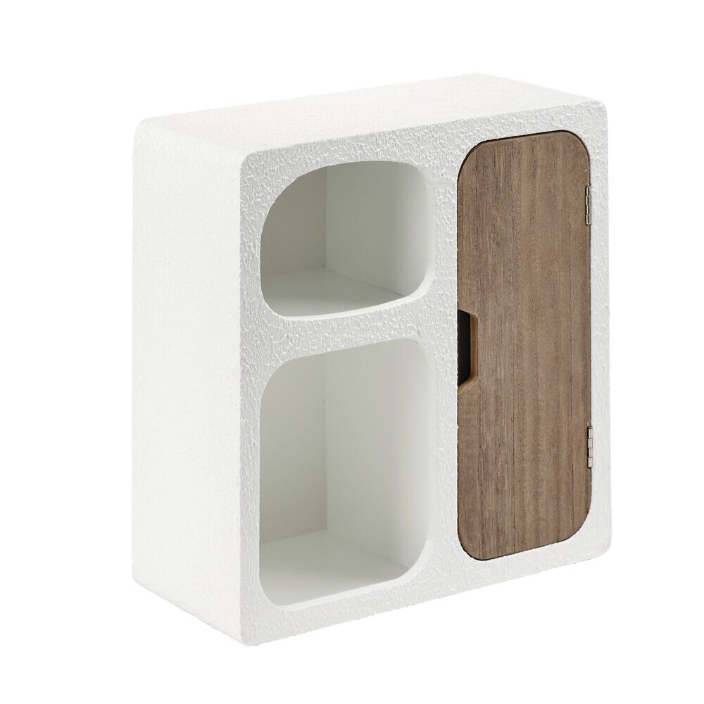 Mini étagère en bois 3 niches dont 1 porte blanc et marron 30x13xH32,5cm