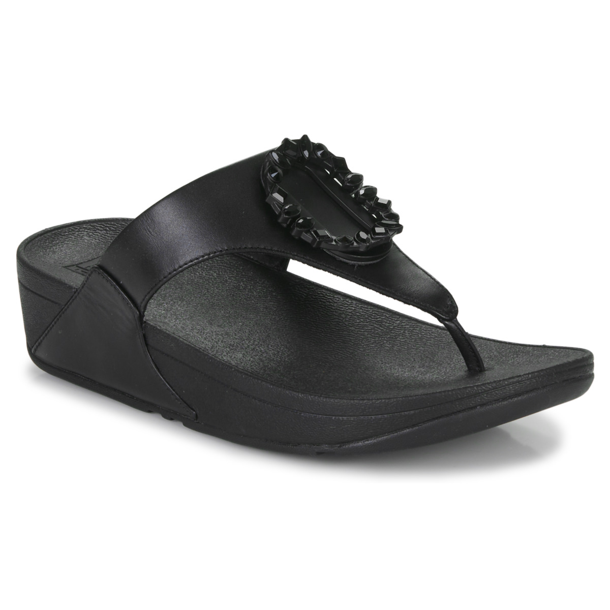 FitFlop - LULU CRYSTAL-CIRCLET LEATHER TOE-POST SANDALS -  black