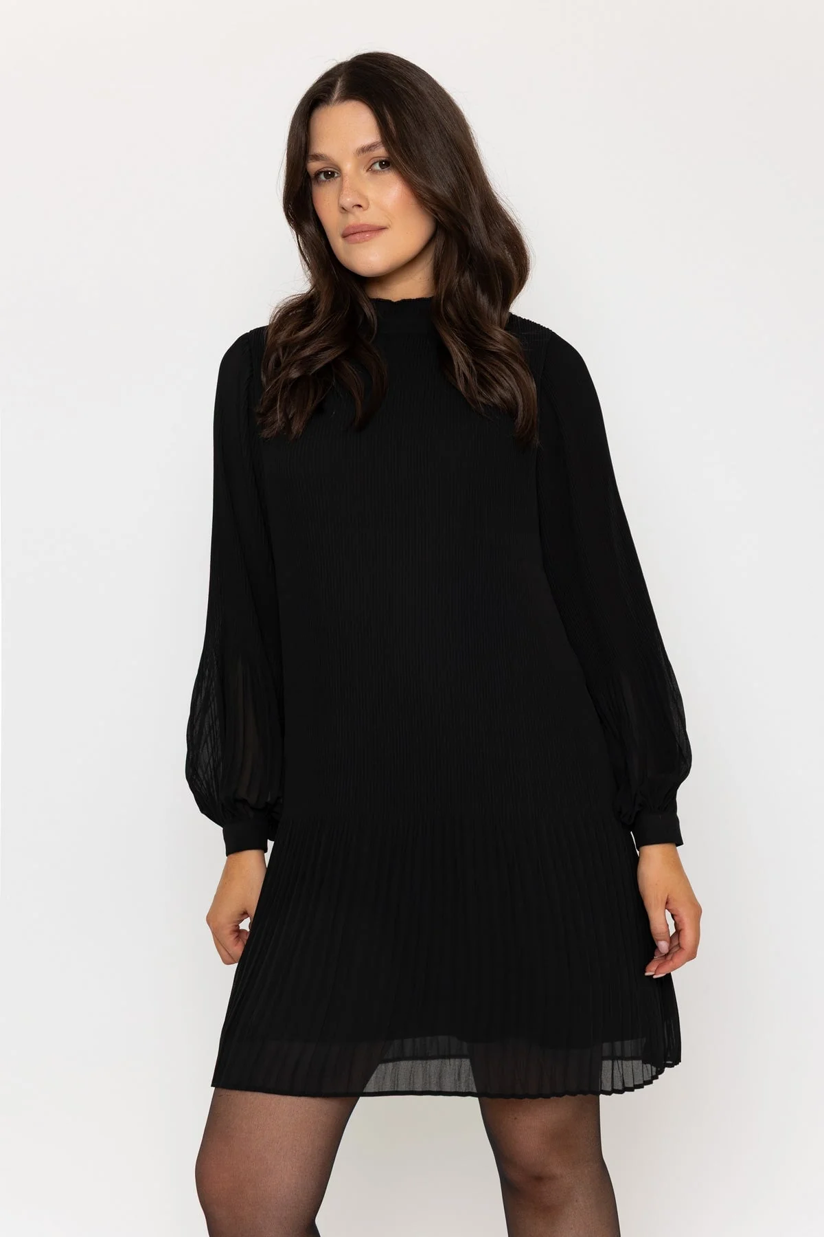 Long Sleeve Black Pleated Dress
