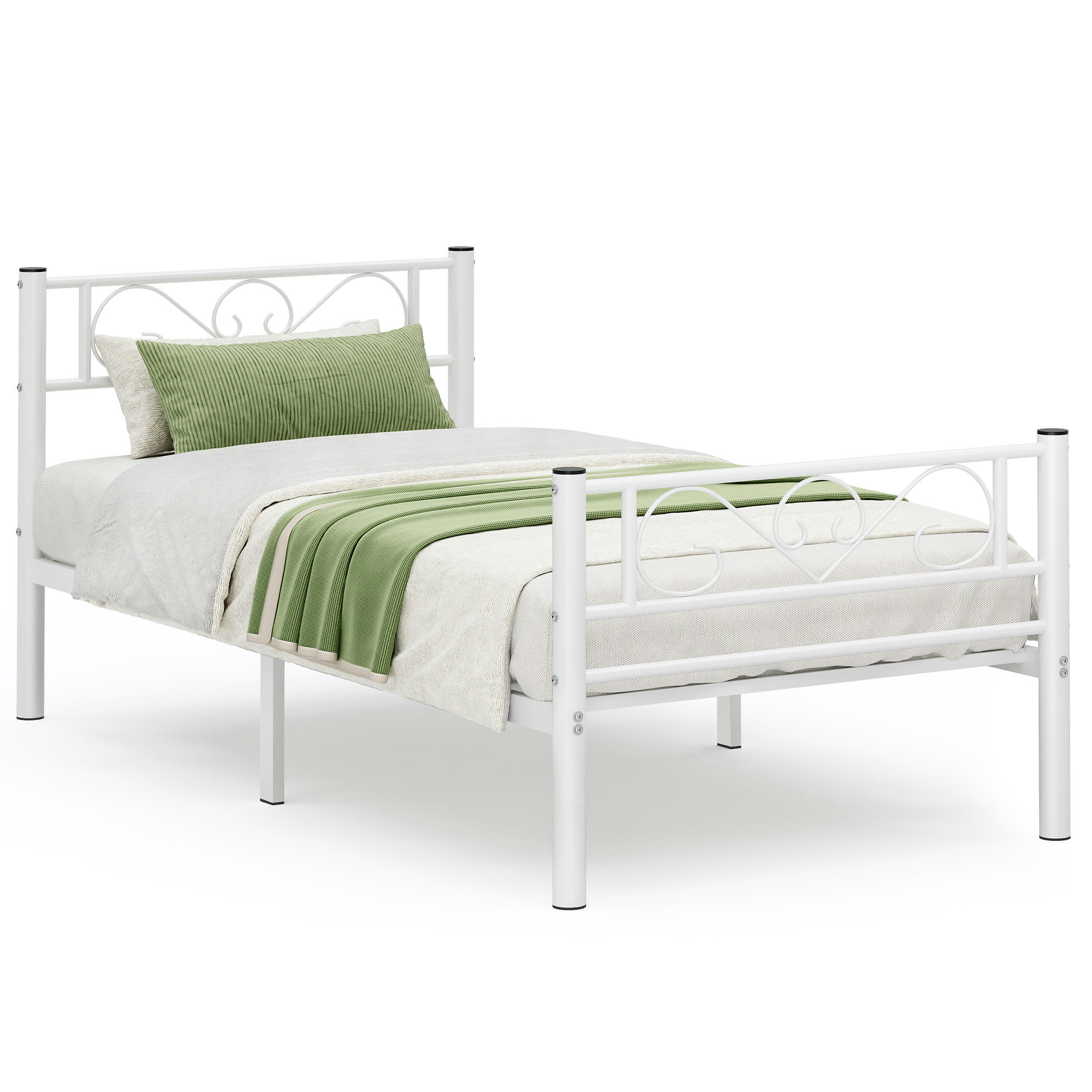 - Cadre de lit en métal pour matelas de 90 x 190 cm blanc