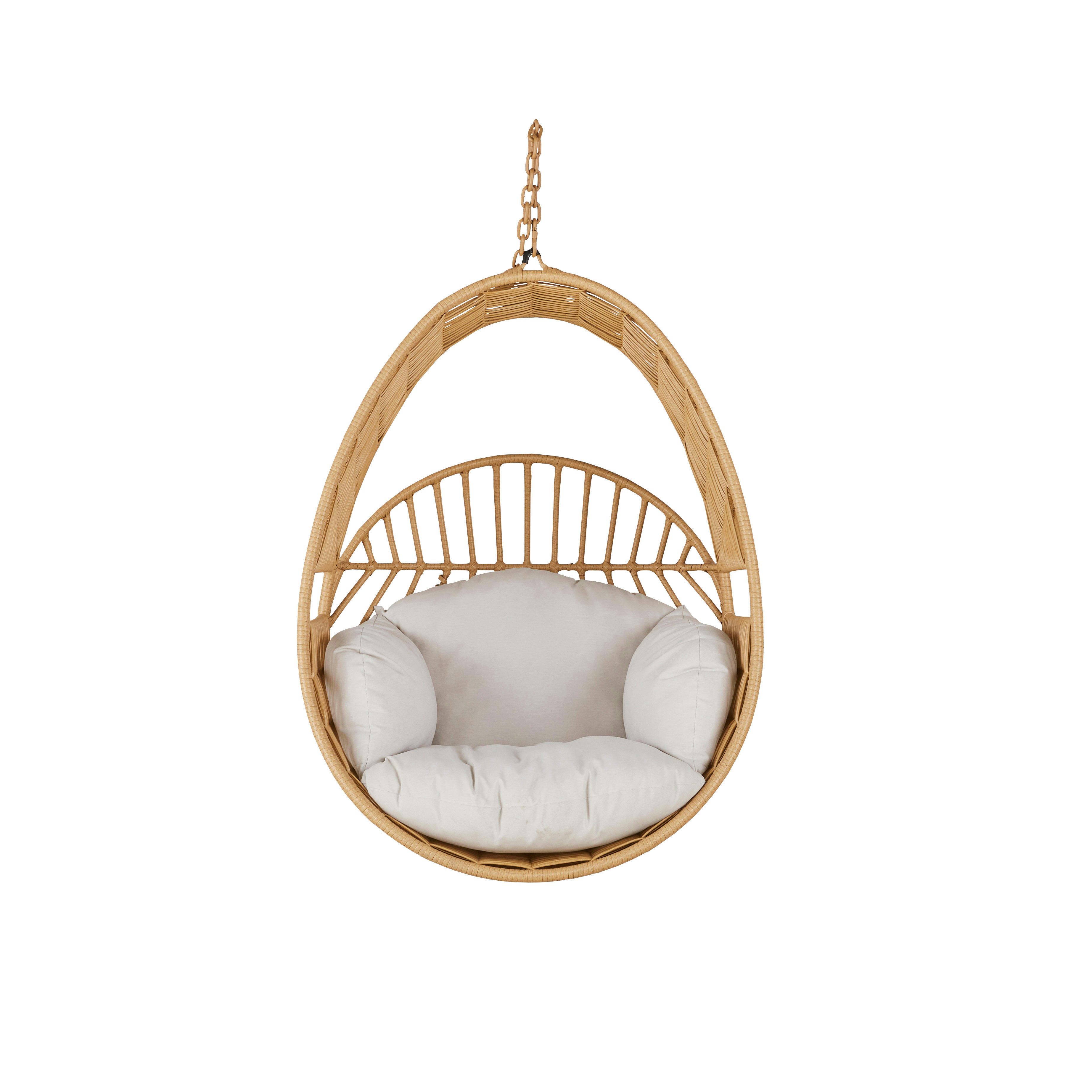 - Fauteuil suspendu extérieur en résine imitation rotin et coussin écru