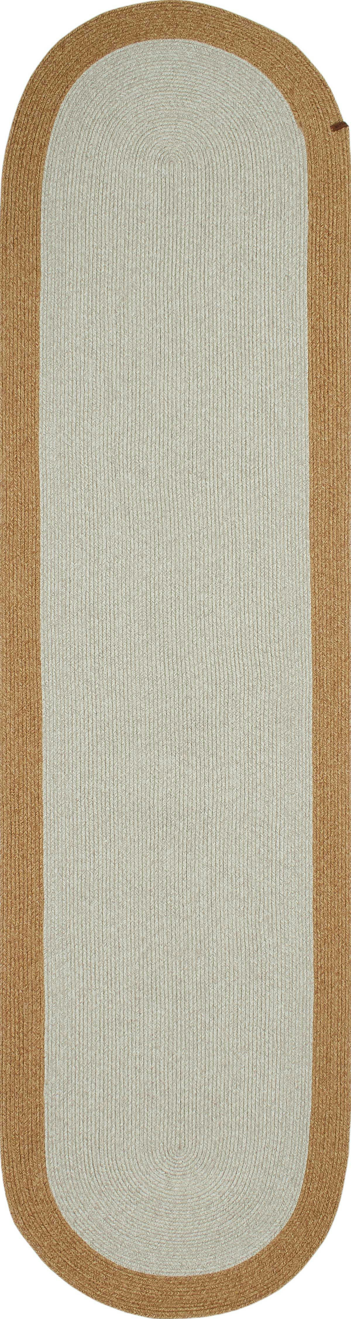 LIMA - Tapis ovale bicolore aspect jute fait main motif unis beige - 80x300
