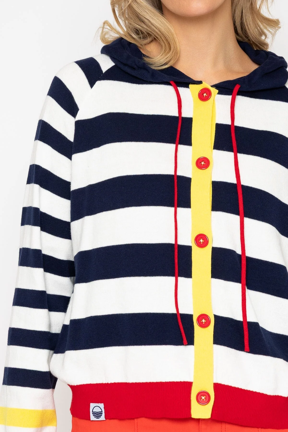 Stripe Hoodie Cardigan With Contrast Detail