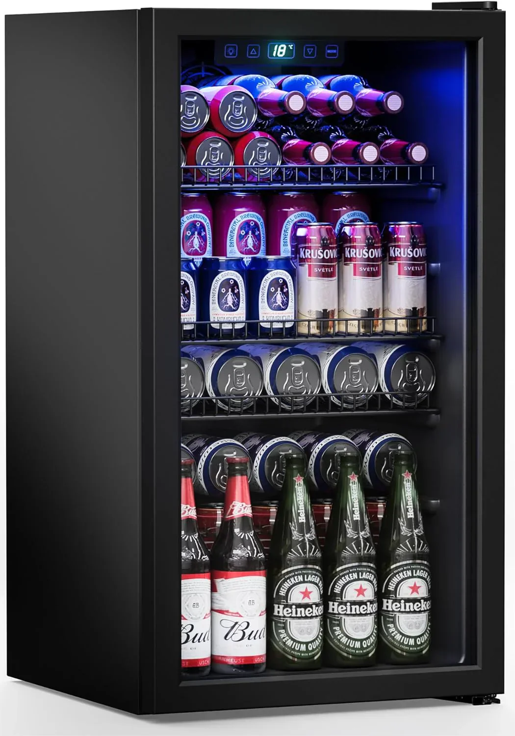 Refrigerator Cooler-120 Cans Freestanding Mini Fridge Cooler with Glass Door, Adjustable Shelves  Digital Temperature Display for Soda, Wine or Beer (Black, 3.2 Cu.Ft)(3.2 Cu.Ft/Black)