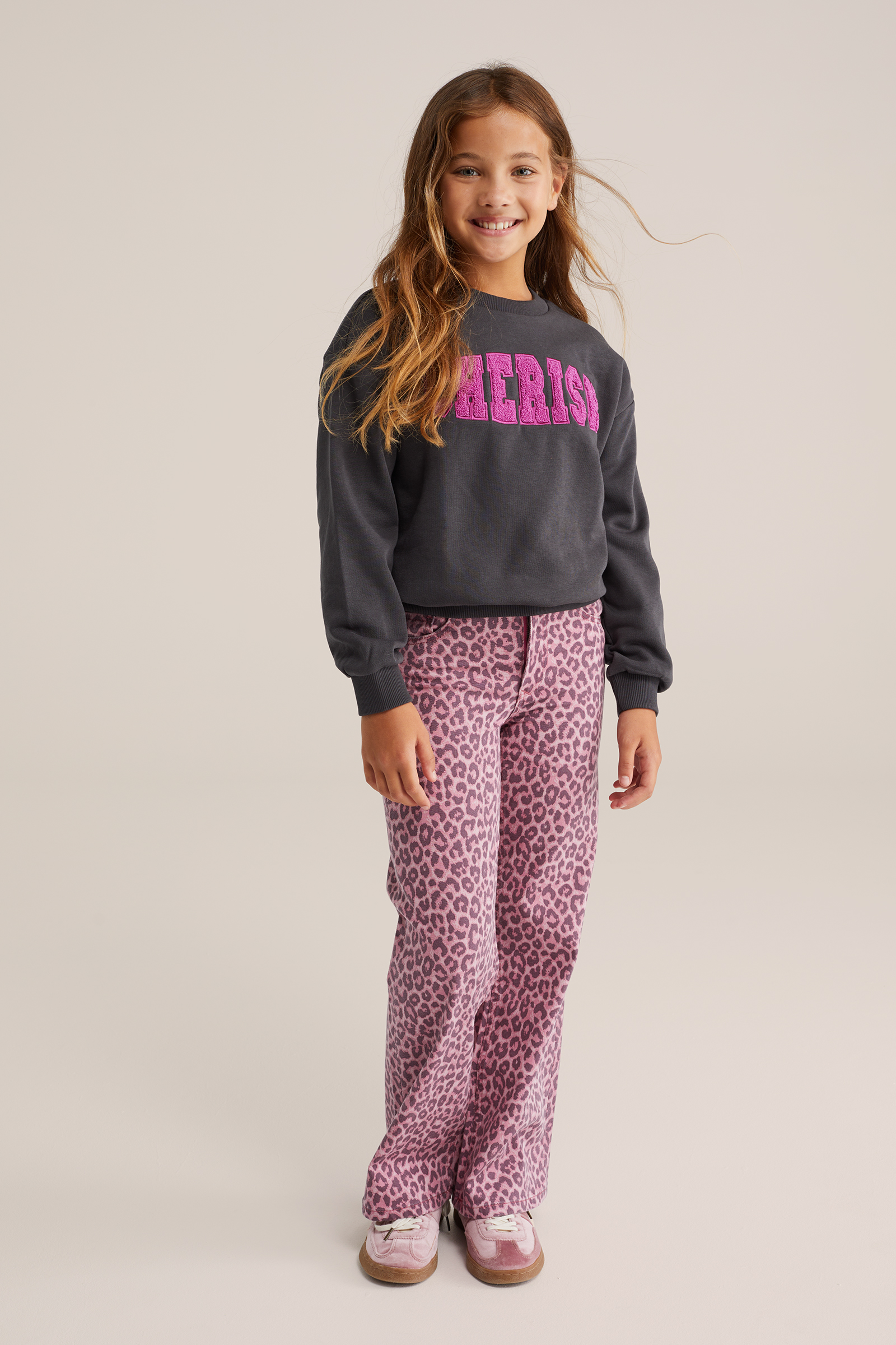 Meisjes wide leg jeans met print