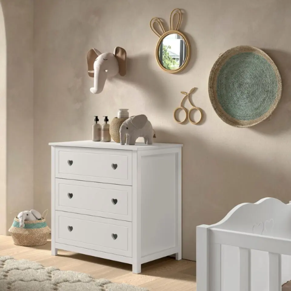 Commode Amori met 3 lades - dennenhout - wit
