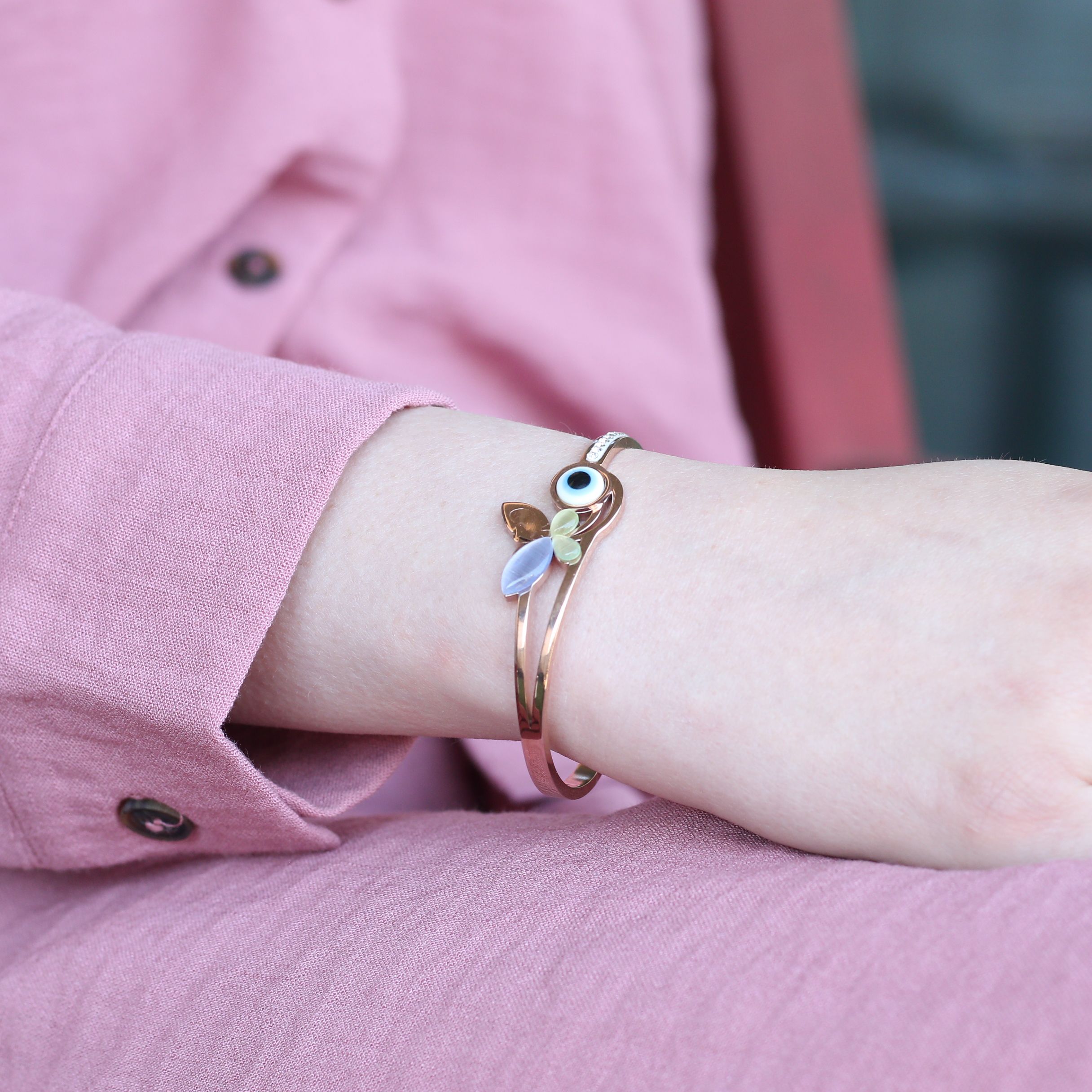 The Colourful Aura Large colourful butterfly Evil Eye Open Cuff bangle